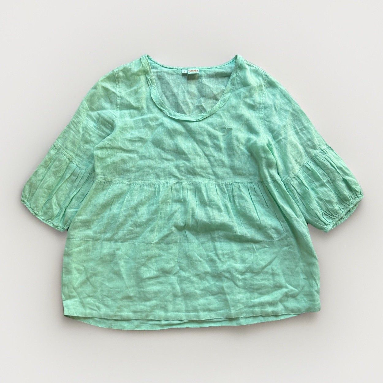 Tianello Womens Linen Shirt Shelby 3/4 Sleeve Empire Waist Mint Green Size Small